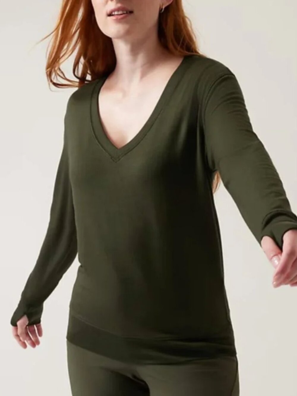 Athleta Sunrise V-Neck Sweatshirt Aspen Olive Size 1X